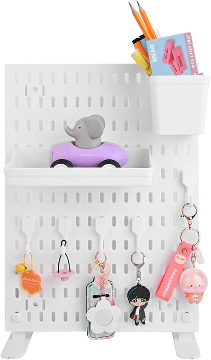 Desk Pegboard Combination Kit,Desk Organizer for Home Office,Plastic Peg Board with 7 Accessories Hooks Shelf Baskets, 16.5" 