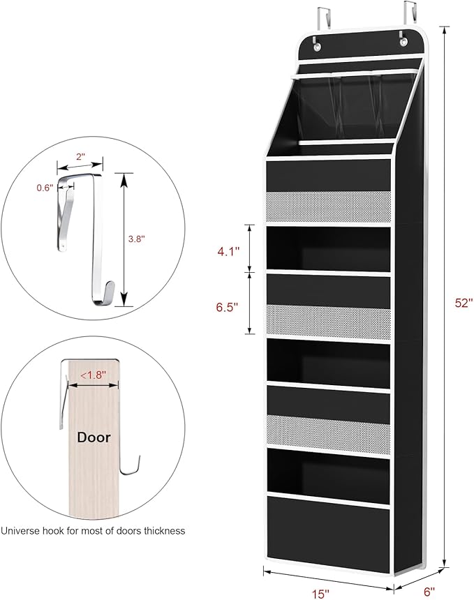 Univivi 5-Shelf Fabric Door Storage Over Door Hanging Organizer with 4 Large Pockets and 3 Small PVC Pockets Nursery Closet C