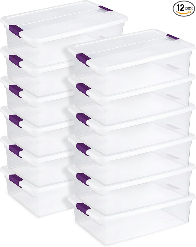 Sterilite 12-Pack 32 Quart ClearView Latch Box, Stackable Organizer Bins with Latching Lids - Clear Plastic Organization Cont