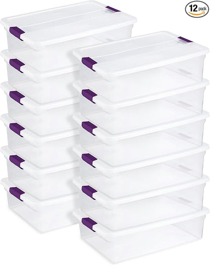 Sterilite 12-Pack 32 Quart ClearView Latch Box, Stackable Organizer Bins with Latching Lids - Clear Plastic Organization Cont
