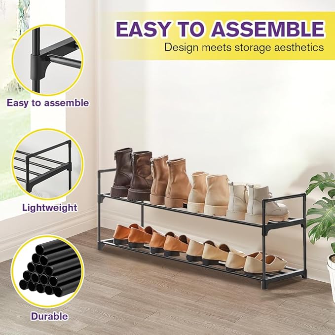 Shoe Rack - Metal Shoe Rack Organizer - Stackable Shoe Storage Shelf for Entryway, Closet, Bathroom 30cm(D) x 92cm(W) x 55cm(