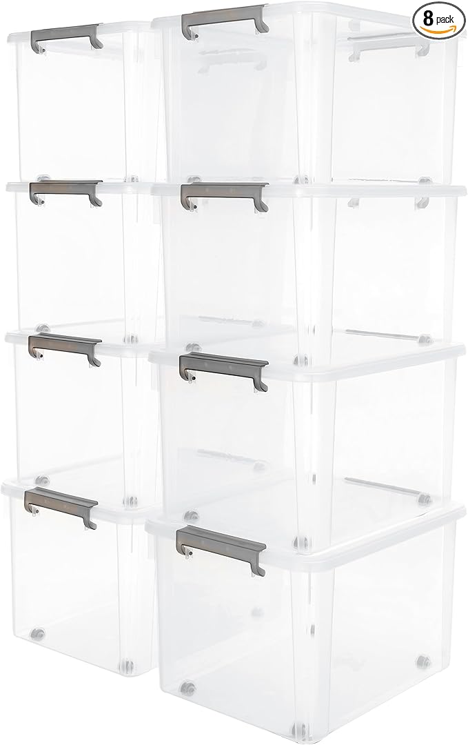 Citylife 58.1 QT Plastic Storage Bins with Latching Lids Stackable Storage Containers for Organizing Large Clear Storage Box 