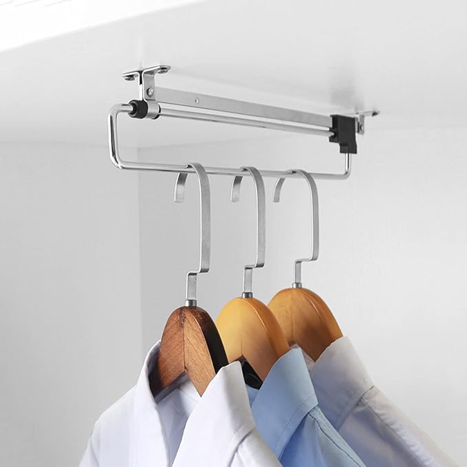 Wardrobe Chrome Pull Out Retractable Wardrobe Clothes Hanger Rail Towel Coat Racks Closet Rod, Extending Rail, Clothes Storag