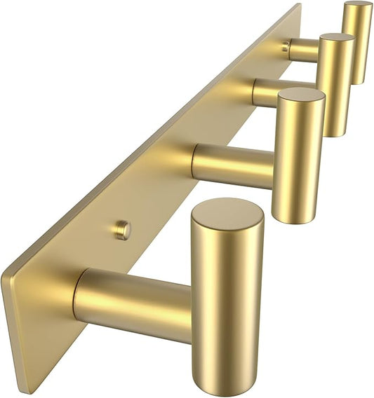 VAEHOLD Hat and Coat Wall Mount Rack - Hooks for Robes, Bags, Keys, and Towels - Bathroom Towel Hanger Organizer (Gold, “T“ S