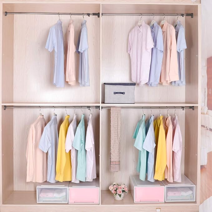 BAOYOUNI Adjustable Shower Window Curtain Tension Rod Oval Head Decorative Straight Closet Wardrobe Rail Pole Bar Clothes Han