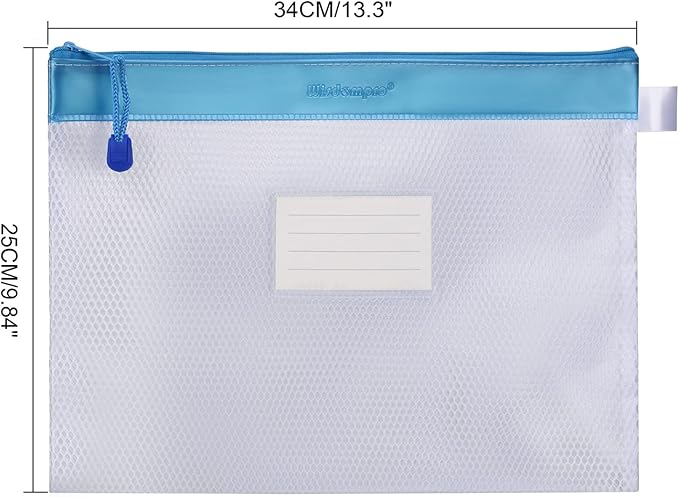Wisdompro Zipper Pouch, 4 Packs Durable Letter Size Waterproof Mesh File Bag, Document Organizer - Blue