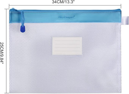 Wisdompro Zipper Pouch, 4 Packs Durable Letter Size Waterproof Mesh File Bag, Document Organizer - Blue