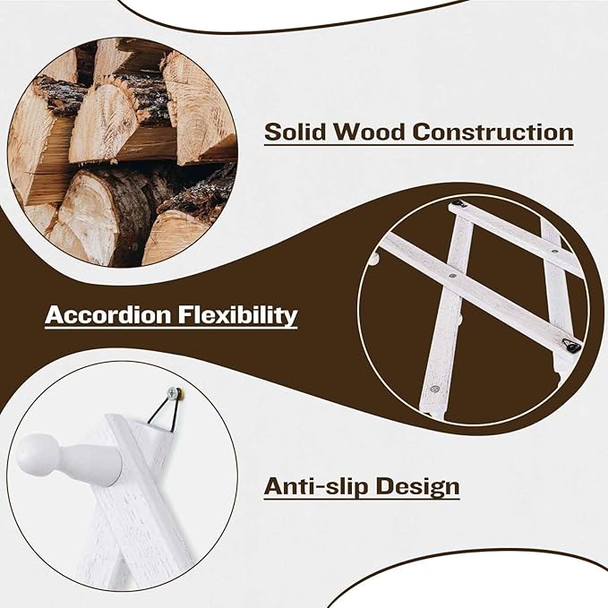 SCUNDA Accordion Wall Hanger with 20 Hooks, Wooden Wall Expandable Coat Rack for Coat, Hats, Baseball Caps, Coffee Mug, Jewel