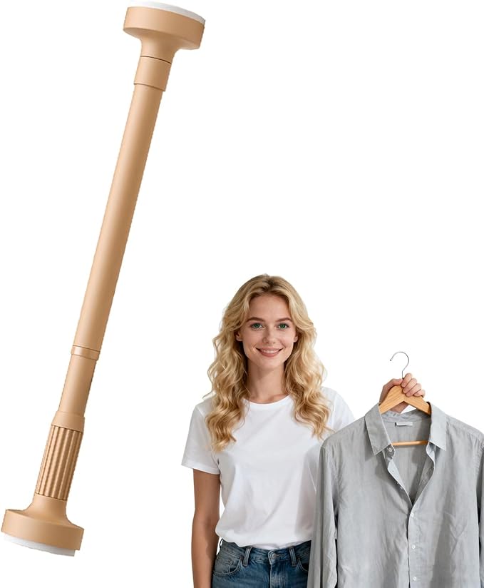 Adjustable Closet Rod, No Drill Telescopic Wardrobe Hanging Bar, Space-Saving Extendable Clothes Rail (Yellow, 63-98 3/8", 16