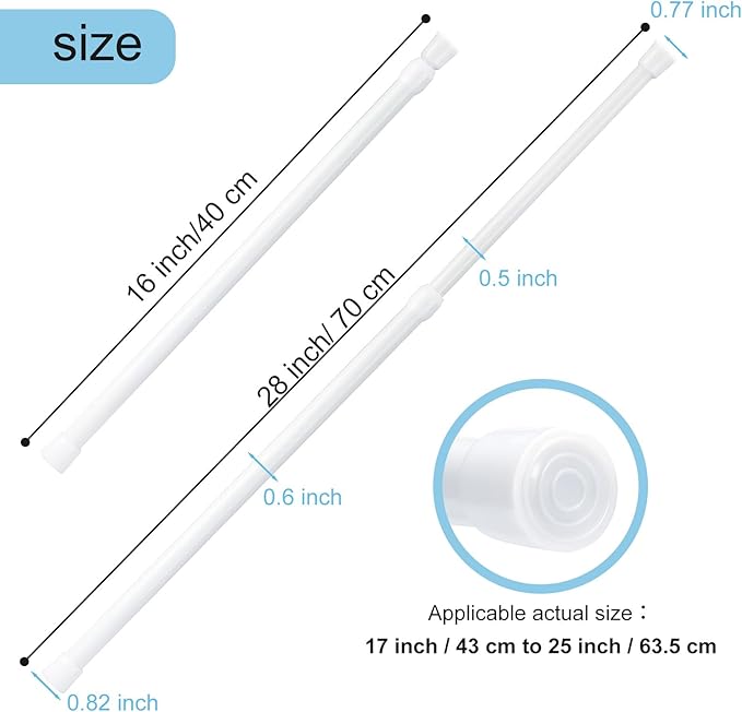 Tension Rod 16 to 28 Inch, Goowin Small Tension Rod, 5/8" Diameter No Drilling Expandable Short Tension Rods Spring Rods, Ten