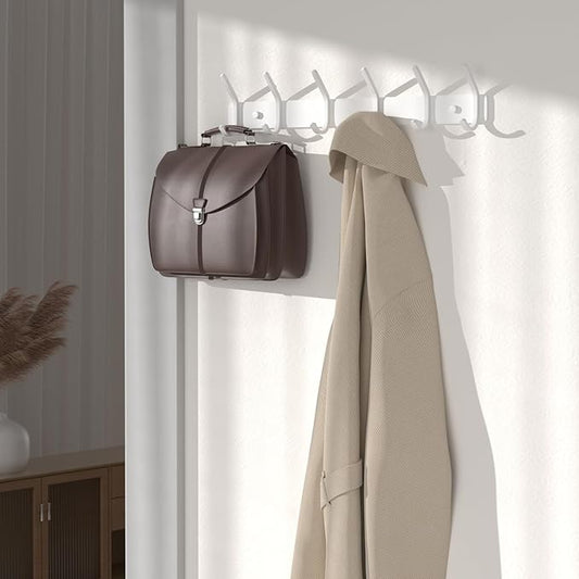 GWAAZXGZ Coat Rack Wall Mount Hooks - 15 Inch Matte White Metal 6-Hook Organizer Wall Mounted, Modern Kids Room, Entryway & B