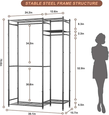 Neprock Portable Closets for Hanging Clothes, Freestanding Clothing Rack with 3 Hang Rods & 5 Shelves, Metal Wardrobe Garment