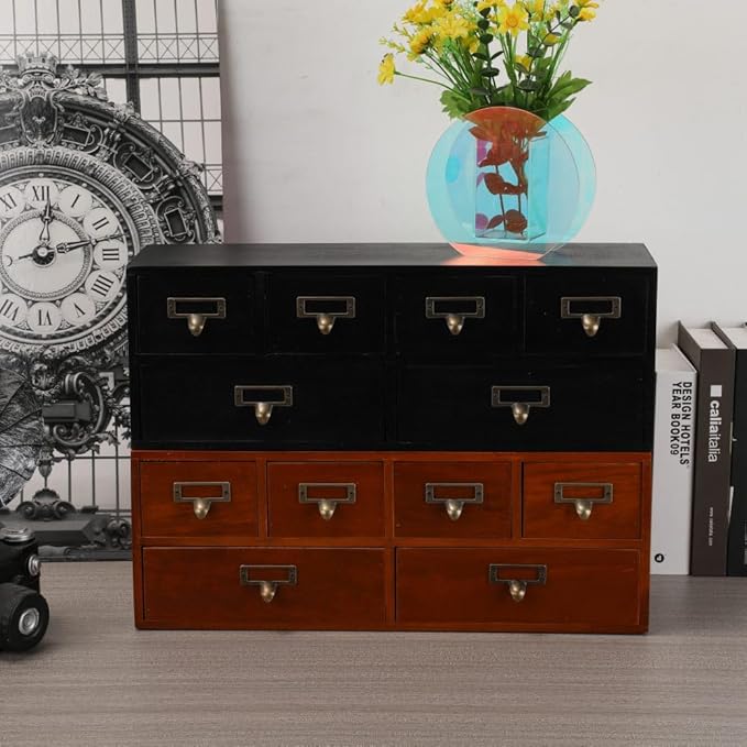 Apothecary Drawers Wooden Storage Box Vintage Wooden Drawers Wood Desktop Organizer Countertop Storage Box Library Card Catal