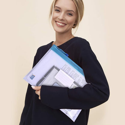 Wisdompro Zipper Pouch, 4 Packs Durable Letter Size Waterproof Mesh File Bag, Document Organizer - Blue