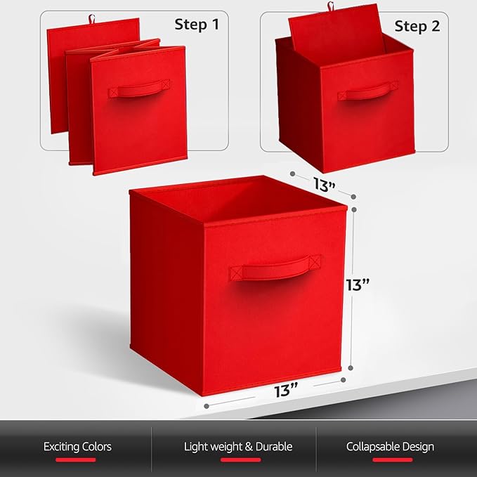 Sorbus 13 Inch Storage Bins - Sturdy Collapsible Fabric Storage Cubes with Handle - 8 Foldable Baskets for Organizing Clothes