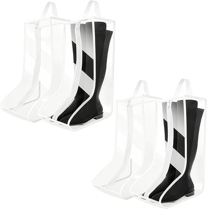 Clear Boot Bags for Cowboy Boots Tall Boot Storage Organizer with Handle Transparent Shoe Dust Covers for Travel Riding Leather & Snow Boots (White-4Big)