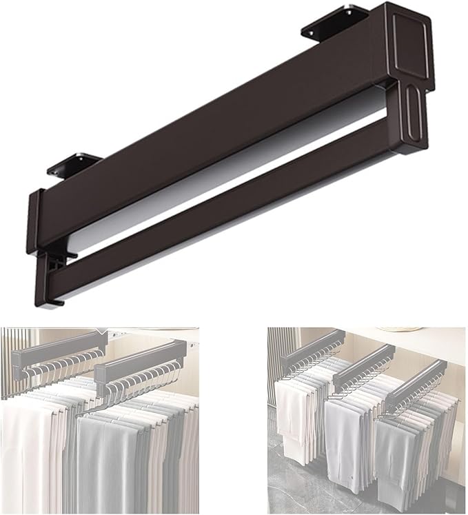 Extendable Clothes Rail - Adjustable Closet Rod with 2 Sliding Tracks, Heavy-Duty Hanger Rack, 21-60cm, Supports 25kg, Perfec