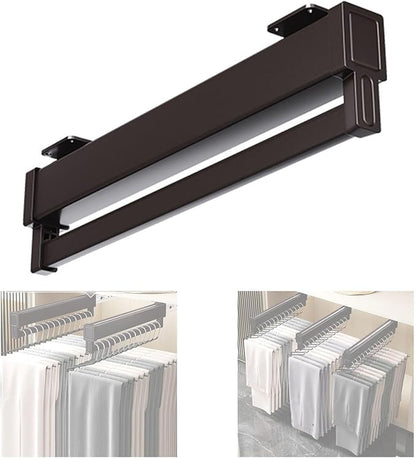 Extendable Clothes Rail - Adjustable Closet Rod with 2 Sliding Tracks, Heavy-Duty Hanger Rack, 21-60cm, Supports 25kg, Perfec