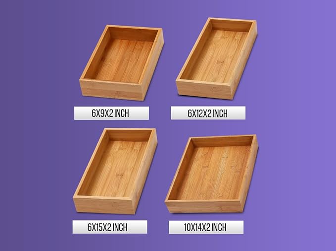 YBM HOME Bamboo Drawer Organizer Storage Box for Kitchen Drawer, Junk Drawer, Office, Bedroom, Children Room, Craft, Sewing, 