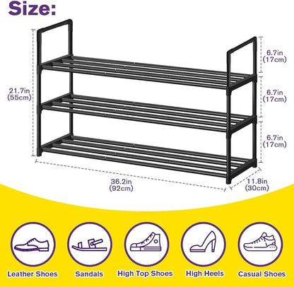 Shoe Rack - Metal Shoe Rack Organizer - Stackable Shoe Storage Shelf for Entryway, Closet, Bathroom 30cm(D) x 92cm(W) x 55cm(