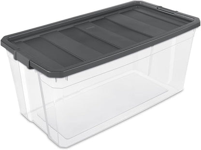 Sterilite 6-Pack Modular Stacker Box, Durable Clear Plastic Storage Bins with Latching Lids, 200 Quart - Stackable Organizing