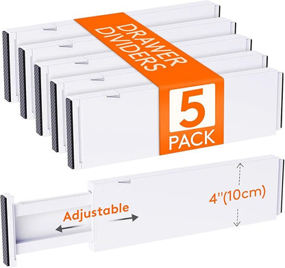 Lifewit 5 Pack Drawer Dividers Plastic Adjustable Drawer Organizers for Clothes, Expandable Dresser Separators in Bedroom/Bat