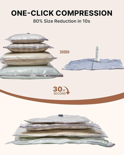 Vacuum Seal Bags for Clothing Travel, VINTAR 12 Pack Vacuum Storage Bags with Rechargeable Wireless Pump, Space Saver Bags(3 