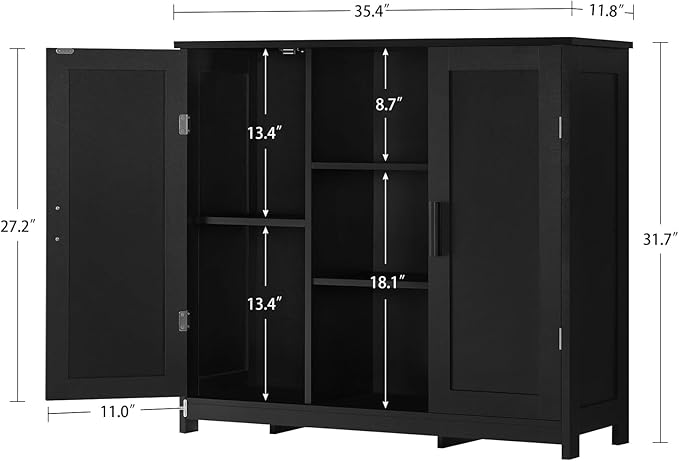 Iwell Storage Cabinet with 2 Doors and 4 Storage Shelves, Bathroom Cabinet, Cupboard for Living Room, Home Office, Entryway, 