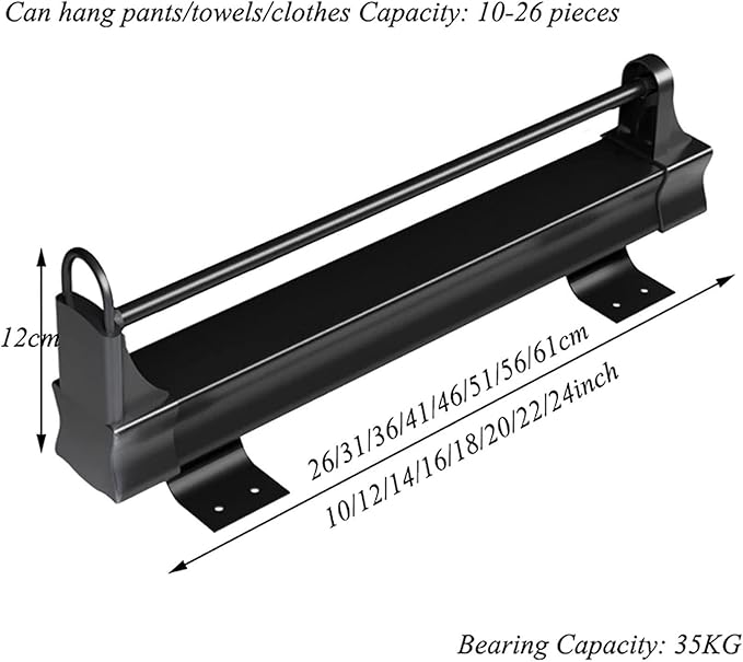 Pull Out Clothes Rail Extendable Pull Out Closet Rod - Adjustable Clothing Organizer Holder, Steel Wardrobe Rail Tube, Extend