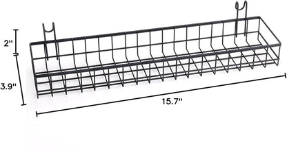 Kaforise Hanging Basket for Wire Wall Grid Panel, Multi-Function Wall Storage and Display Basket, Medium Size, Black Painted