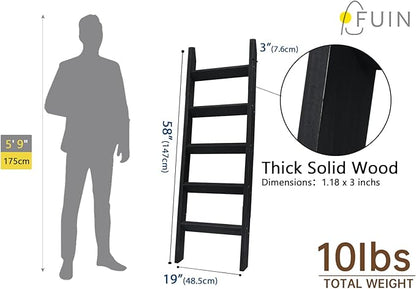 FUIN 5ft (58") Wood Blanket Ladder Living Room Decorative Wall Leaning Farmhouse Quilt Display Holder Storage Rustic Wooden T