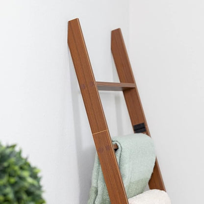 Blanket Ladder for Living Room and Bedroom, 5ft 8 inch, 6-Tier Wall Leaning Laminate No-Snag Construction (Brown) Rustic Deco
