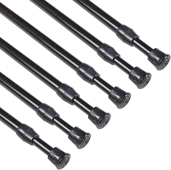 KXLIFE 6 Pack Small Spring Tension Curtain Rod 16-28 Inch, Tension Rods No Drill for Window Cupboard Closet,Black