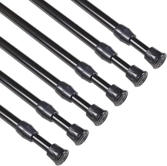 KXLIFE 6 Pack Small Spring Tension Curtain Rod 16-28 Inch, Tension Rods No Drill for Window Cupboard Closet,Black
