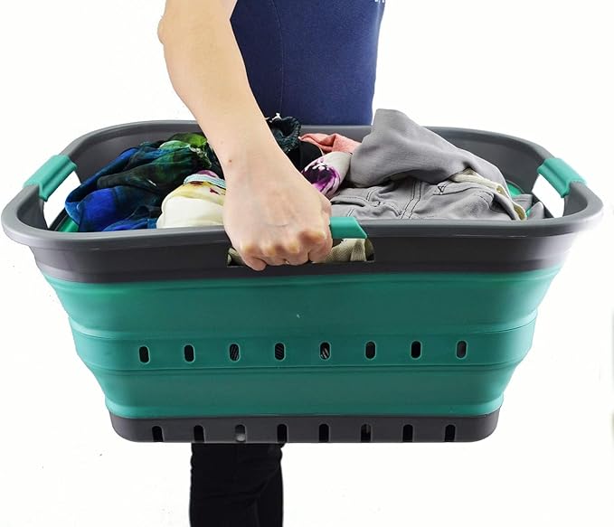 SAMMART 42L (11 gallon) Collapsible Plastic Laundry Basket - Foldable Pop Up Storage Container/Organizer - Space Saving Hampe