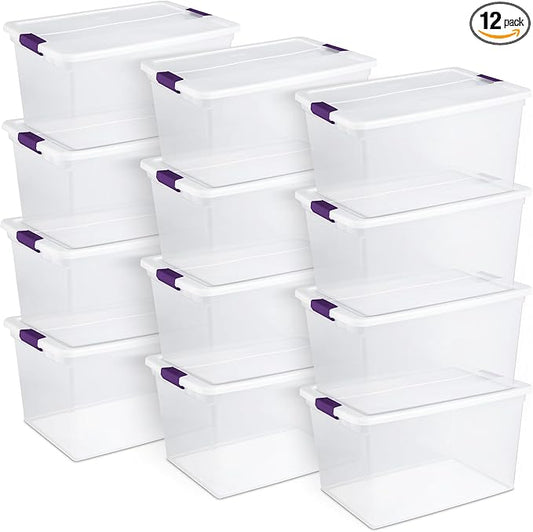 Sterilite 66 Qt ClearView Latch Storage Box, Stackable Bin with Latching Lid, Organize Clothes, Blankets, Items in Closet, Cl