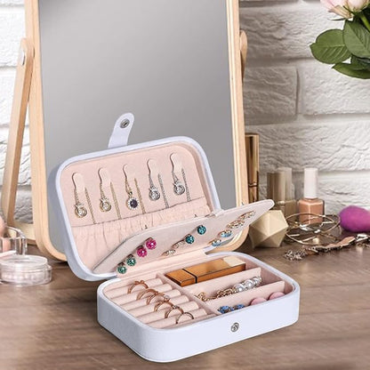 Hatori Travel Jewelry Box, PU Leather Small Jewelry Organizer for Women Girls, Portable Mini Travel Case Display Storage Hold