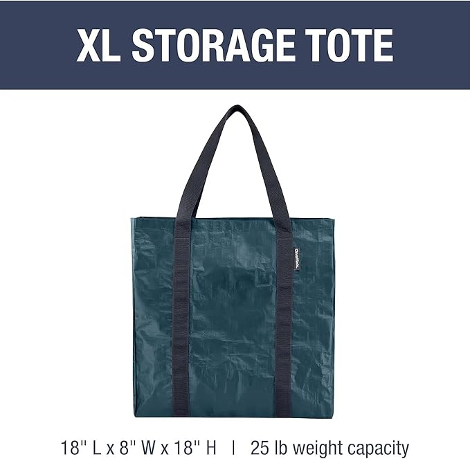 CleverMade Tall Frakta Reusable Grocery Tote - 42L - Pack of 2 - Ocean Blue - Collapsible Storage Shopping Organizer - Heavy 