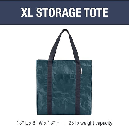 CleverMade Tall Frakta Reusable Grocery Tote - 42L - Pack of 2 - Ocean Blue - Collapsible Storage Shopping Organizer - Heavy 