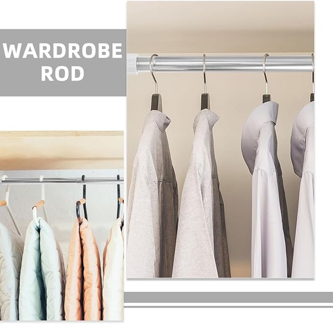 Lurrose 2 Pcs Adjustable Stainless Steel Closet Rods Heavy Duty Tension Bars 47-80cm Extendable Wardrobe Poles No Drilling fo