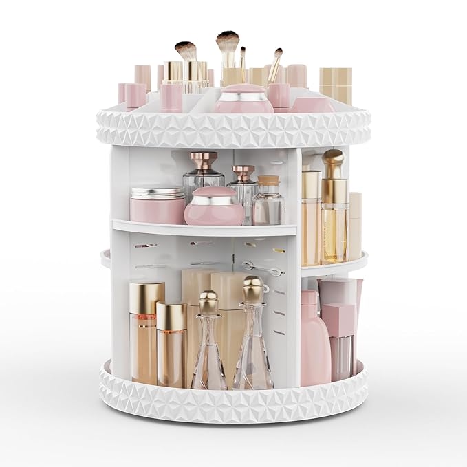 Rotating Makeup Organizer, Adjustable Vanity Organizer, Large Capacity Cosmetic Display Case for Spinning, Storage Carousel f