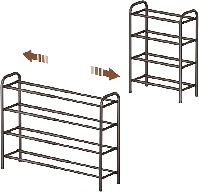 Gonfoam 4-Tier Expandable Shoe Rack,Adjustable Shoe Shelf Storage Organizer Heavy Duty Metal Free Standing Shoe Rack for Entr