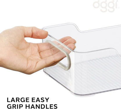 Oggi Cabinet/Drawer Storage Bin - 14" x 5" (Set of 6), Clear/Gray, Ideal for Kitchen Organization, Pantry Storage, Fridge Org