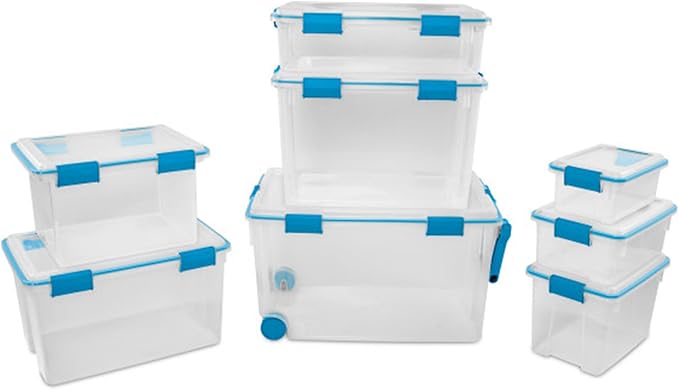 Sterilite 6-Pack Gasket Box, Weather-Resistant Storage Bins with Latching Lids, 7.5 Quart - Heavy-Duty Organizing Containers 