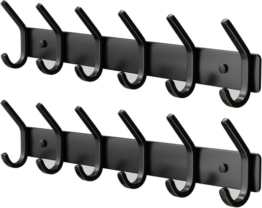 GWAAZXGZ Coat Rack Wall Mount Hooks - 15 Inch Matte Black Metal 6-Hook Organizer Wall Mounted, Modern Kids Room, Entryway & B