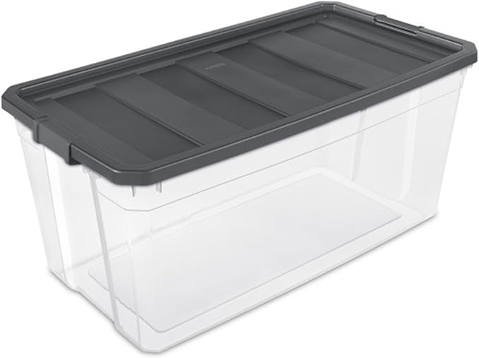Sterilite 12-Pack Modular Stacker Box, Durable Clear Plastic Storage Bins with Latching Lids, 200 Quart - Stackable Organizin