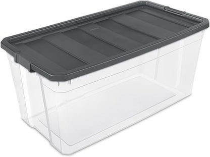 Sterilite 12-Pack Modular Stacker Box, Durable Clear Plastic Storage Bins with Latching Lids, 200 Quart - Stackable Organizin