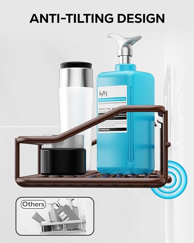 Nieifi Shower Caddy Shelf Storage Rack Adhesive Without Drilling Stainless Steel with Hooks for Washroom, Lavatory, Restroom,