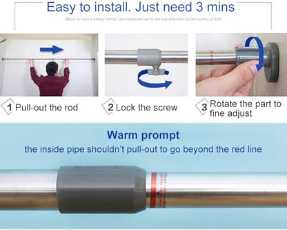 BAOYOUNI Adjustable Shower Window Curtain Tension Rod Oval Head Decorative Straight Closet Wardrobe Rail Pole Bar Clothes Han
