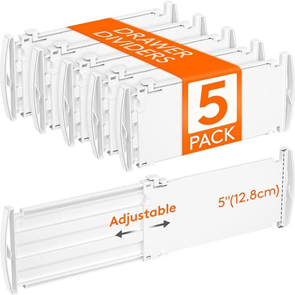 Lifewit 5" Tall 5 Pack Deep Drawer Divider, 11.5-18.5" Expandable Drawer Divider for Clothes with 8 Pack Drawer Dividers 4" H
